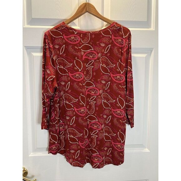 JM Collection Women's Size XL Paisley Printed T-Shirt Top Blouse Red Pink - Picture 2 of 6